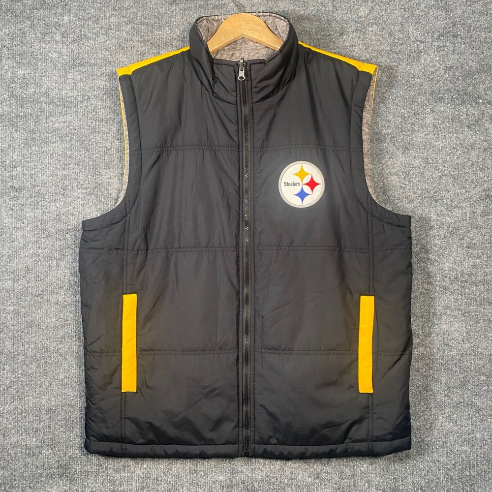 NFL Pittsburgh Steelers Reversible Puffer Vest Mens L Black Yellow Outerwear